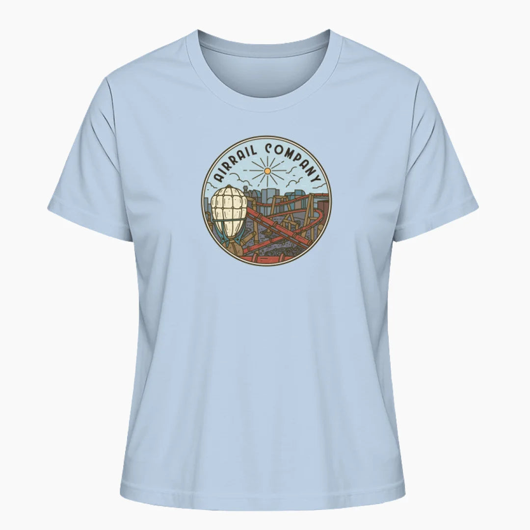 Das "Airrail Company" Damen T-Shirt in Weiß, das den besten Flying Coaster der Welt feiert. Ein Muss für Freizeitpark-Fans und Liebhaber von einzigartigen Achterbahnerlebnissen.